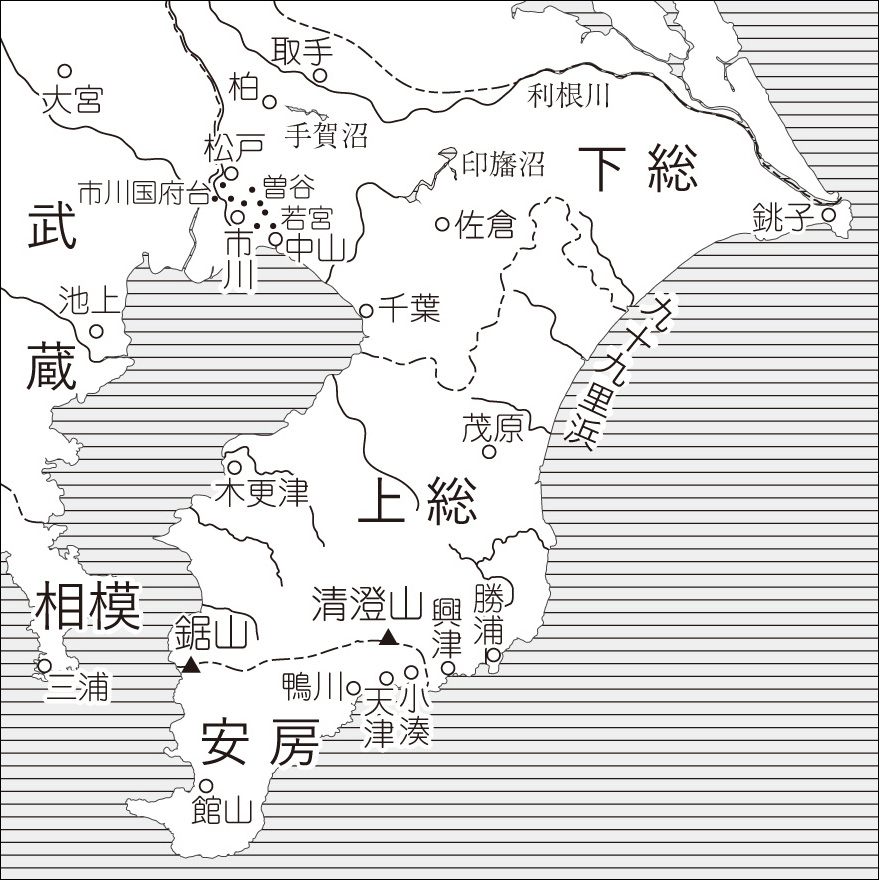 房総半島周辺の旧国名と地名を示した地図