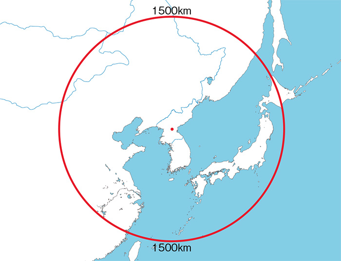 北朝鮮の巡航ミサイルの射程は1500キロ。北海道から沖縄まで入る