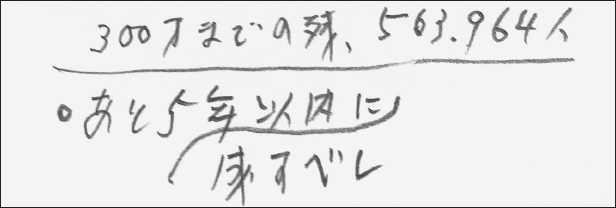 三百万の達成時期を明記された先生のご筆記（令和5年7月）